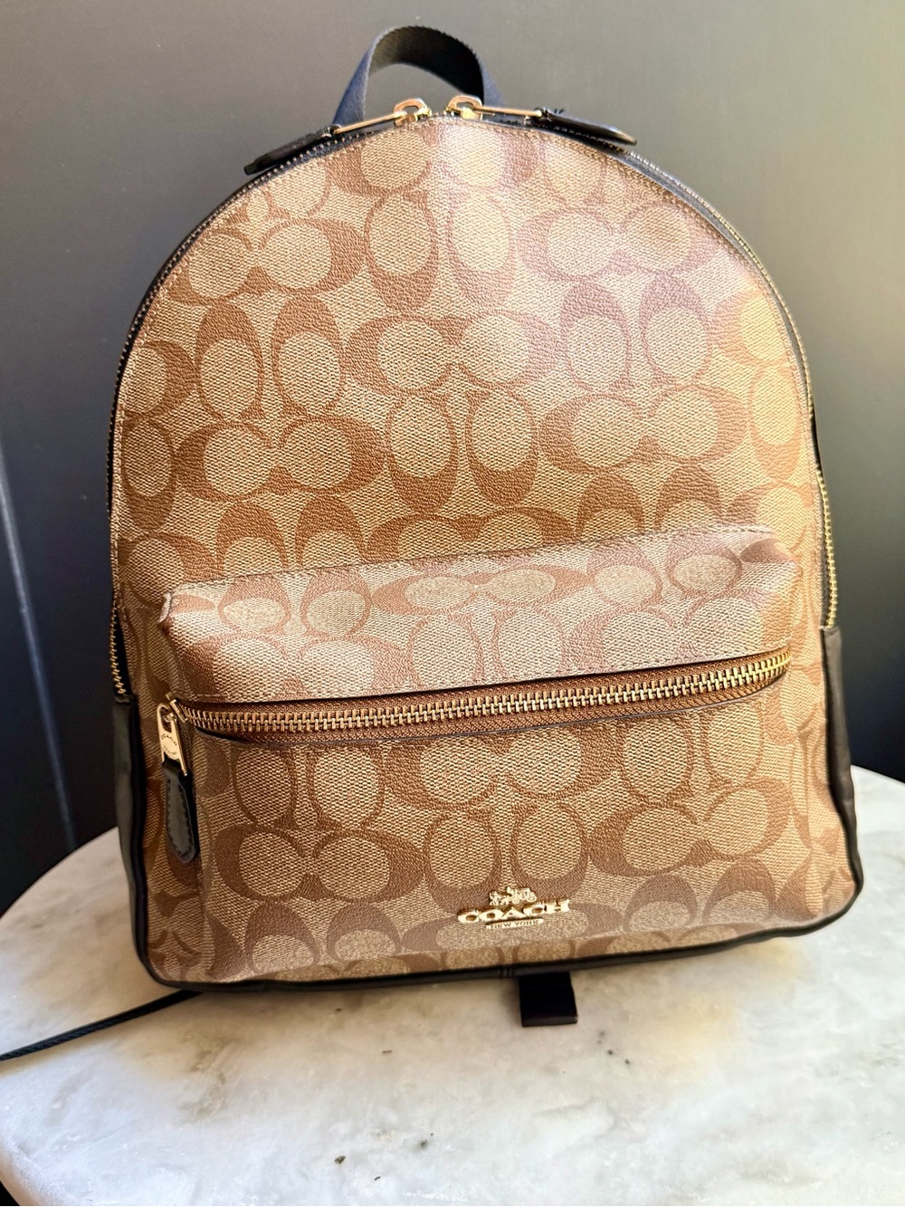 Coach Signature Medium Charlie
Backpack | Khaki/Brown | Customized
Gold Hangtag